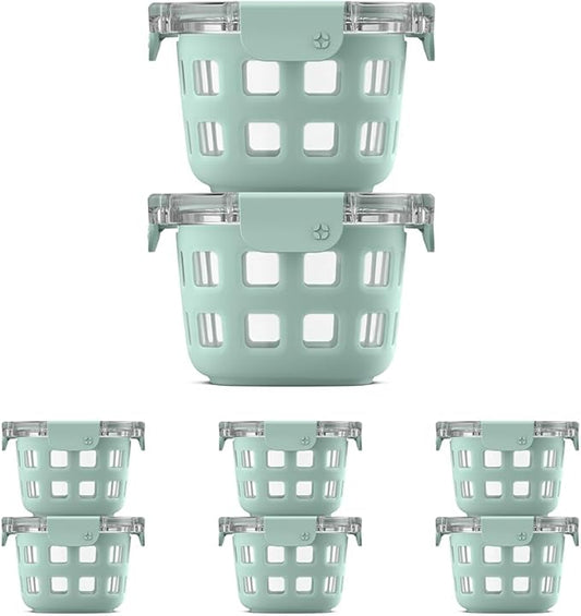 Ello Duraglass 8-Pack 2 Cup Reusable Glass Container Jar with Leak Proof Lids and Protective Silicone Sleeves | Perfect for Overnight Oats, Snacks, Yogurt | BPA-Free | Dishwasher Safe | Yucca