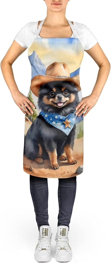 Caroline's Treasures Pomeranian Cowboy Welcome Apron Cooking Kitchen Server Baking Crafts Gardening for Adult Women Men, Unisex, Large, Multicolor
