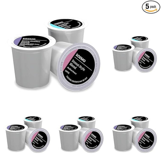 Amazon Brand - Solimo Light and Medium Roast Coffee Pods (Kona, Breakfast, Donut), Compatible with Keurig 2.0 K-Cup Brewers, 100 Count (Pack of 5)