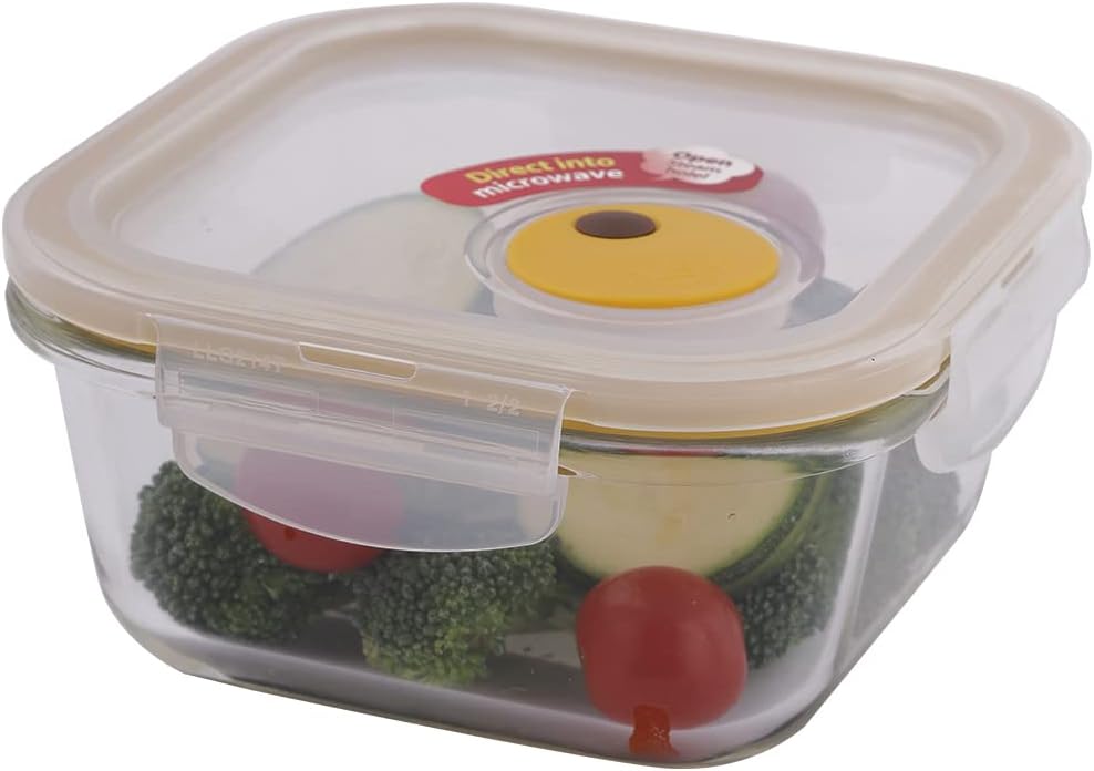 Lock & Lock Purely Better Glass Food Storage Container with Steam Vent Lid, Square-17 oz, Color May Vary
