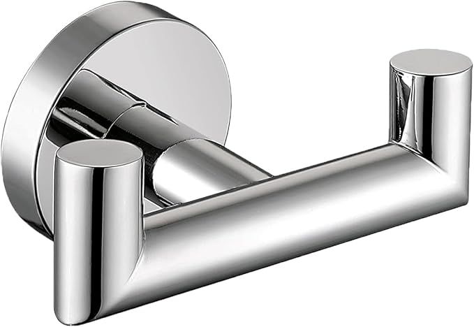 Towel Hooks for Bathrooms, Polished Chrome Towel Hook for Kitchen Bathroom, SUS304 Stainless Steel Coat Hook, Heavy Duty Double Towels Holder Hooks for Hanging Towels, Coats,Clothes,Wall Mount, 1 Pack