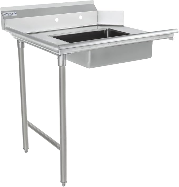 Empura 36" Wide Stainless Steel Soiled Dishtable with Backsplash | Straight Design Left Hand Side Commercial Worktop table for Restaurant Diner Cafeteria Kitchen | 36"W x 30"D x 41.5"H, 16 Gauge, NSF