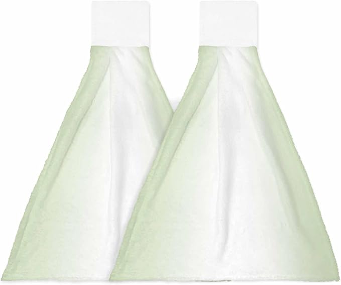 Alandar Home Kitchen Tie Towel Set of 2, Light Green White Ombre Minimalist Absorbent Soft Hand Towels for Bathroom Hanging Towels, Modern Ombre Art Fast Drying Cleaning Cloth with Loop