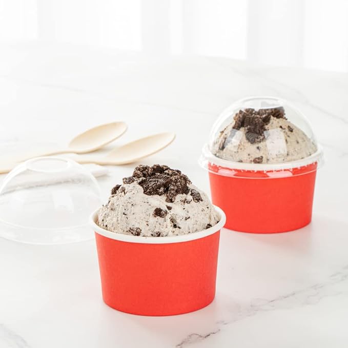 Coppetta 3-Ounce Dessert Cups, 200 Disposable Ice Cream Cups - Lids Sold Separately, Heavy-Duty, Red Paper Frozen Yogurt Bowls, For Hot And Cold Foods, Perfect For Gelato Or Mousse - Restaurantware