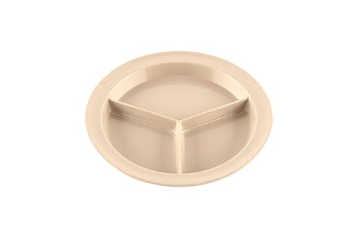 G.E.T. CP-530-S-EC Heavy-Duty 3 Compartment Plastic Divided Compartment Plates, Deep Sided, 9", Sandstone (Set of 4)