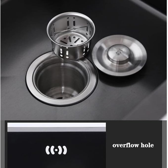 Single Bowl Black Stainless Steel Sink Multi-Size Single Bowl Sink Home Restaurant Washbasin Kitchen Dishwashing Sink Countertop Built-in Sink (Black 75X45cm)