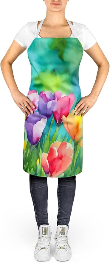 Caroline's Treasures Freesias in Watercolor Apron Cooking Kitchen Server Baking Crafts Gardening for Adult Women Men, Unisex, Large, Multicolor