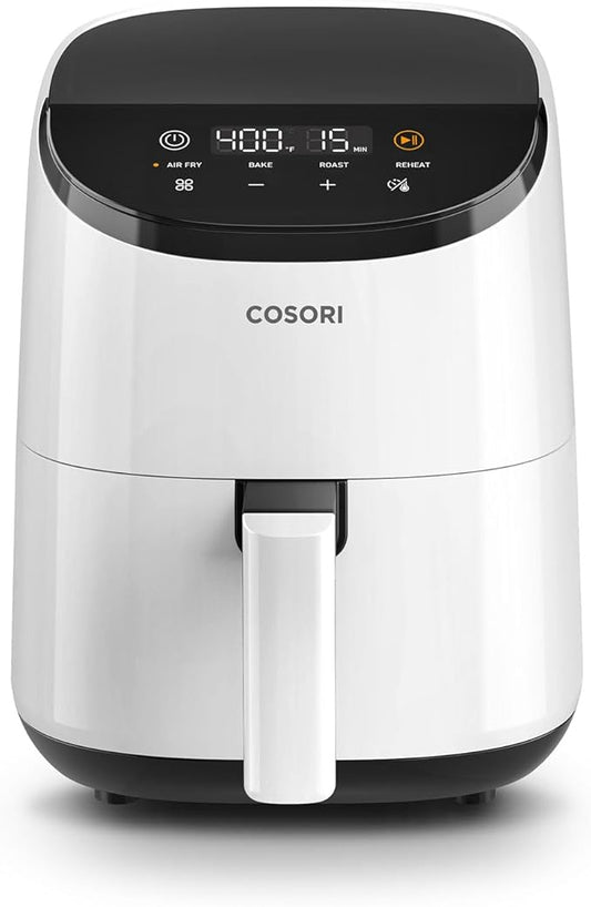 Cosori Small Air Fryer Oven 2.1 Qt, 4-in-1 Mini Airfryer, Bake, Roast, Reheat, Space-saving & Low-noise, Nonstick and Dishwasher Safe Basket, 30 In-App Recipes, Sticker with 6 Reference Guides, White