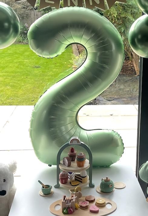 Number Balloons 40 Inch Large for Girls Boys, 4 Balloon Number Foil Helium Olive Green Balloon for 4th 14 40 44 Birthday Party, Mylar Balloons Number 4 for Graduations Anniversary Baby Shower