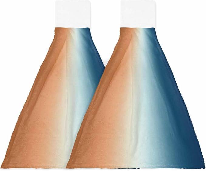 Alandar Home Kitchen Tie Towel Set of 2, Gradient Orange Blue Watercolor Absorbent Soft Hand Towels for Bathroom Hanging Towels, Modern Abstract Style Fast Drying Cleaning Cloth with Loop