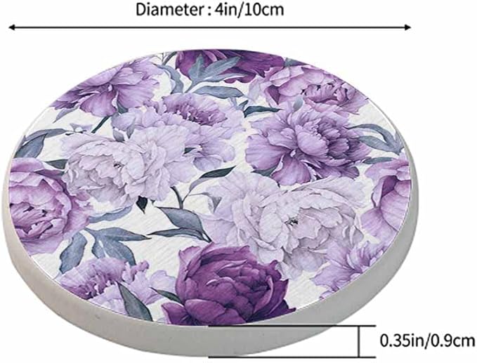 oFloral Purple Flower Coasters for Drinks Peonies Bloom Elegant Vintage Cups Place Mats for Home Decor Set of 2, 4 Inch