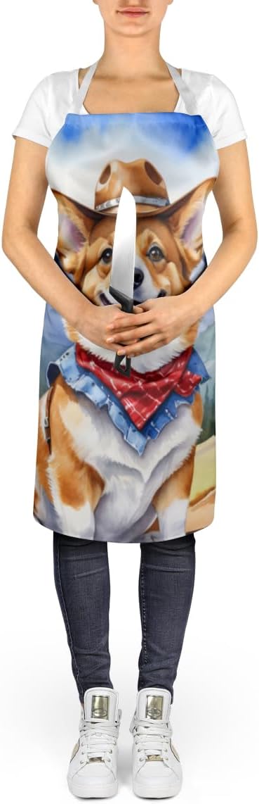 Caroline's Treasures Corgi Cowboy Welcome Apron Cooking Kitchen Server Baking Crafts Gardening for Adult Women Men, Unisex, Large, Multicolor