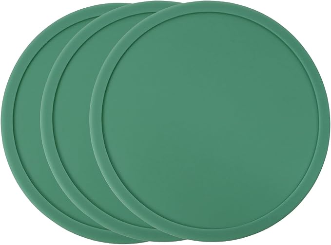 ONLYKXY 3 Pieces 3.93 Inch Silicone Coasters, Round Coasters for Drinks, Beverage Coffee Tea Coaster (Dark Green)