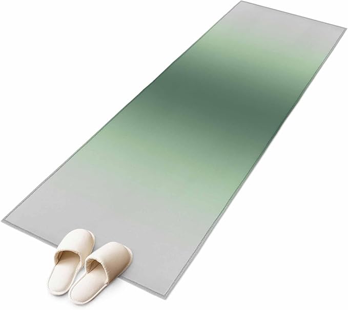 Runner Rug for Bedroom Hallway, Rat Tail Green Gray Gradual Kitchen Runner Rugs Area Rug 2x6ft, Abstract Art Washable Soft Floor Carpet for Entryway Stair