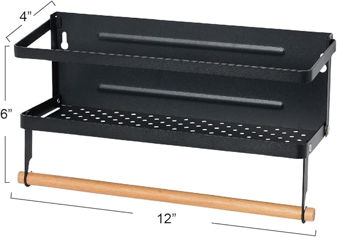 Household Essentials Metal Magnetic Spice Rack with Paper Towel Holder, Black