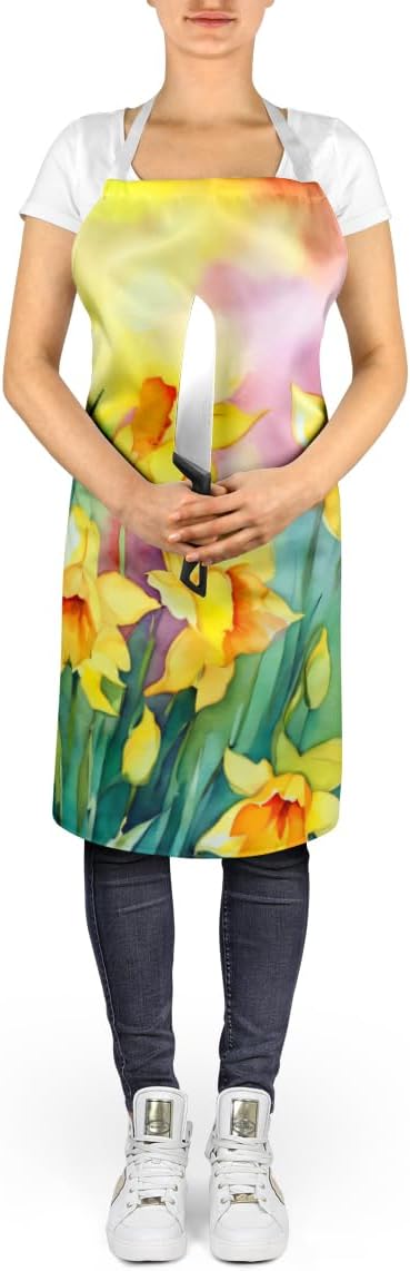 Caroline's Treasures Daffodils in Watercolor Apron Cooking Kitchen Server Baking Crafts Gardening for Adult Women Men, Unisex, Large, Multicolor