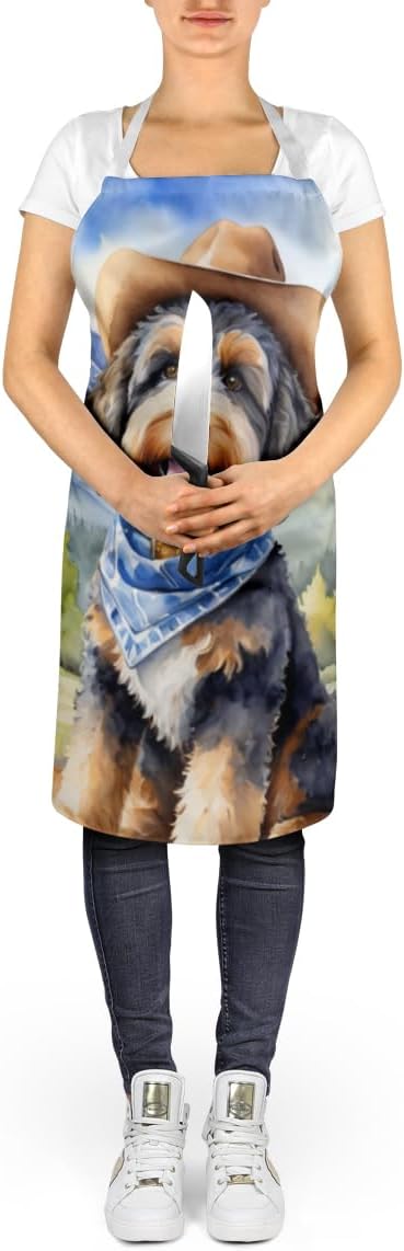 Caroline's Treasures Bernedoodle Cowboy Welcome Apron Cooking Kitchen Server Baking Crafts Gardening for Adult Women Men, Unisex, Large, Multicolor