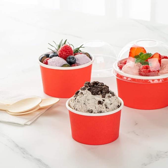 Coppetta 3-Ounce Dessert Cups, 200 Disposable Ice Cream Cups - Lids Sold Separately, Heavy-Duty, Red Paper Frozen Yogurt Bowls, For Hot And Cold Foods, Perfect For Gelato Or Mousse - Restaurantware