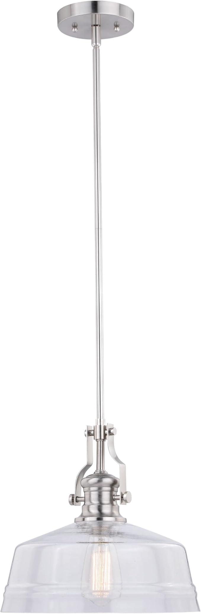 VAXCEL Beloit 1 Light Mini Pendant for Kitchen Island, Farmhouse Style Mounted Ceiling Lighting, Satin Nickel Finish, Clear Glass