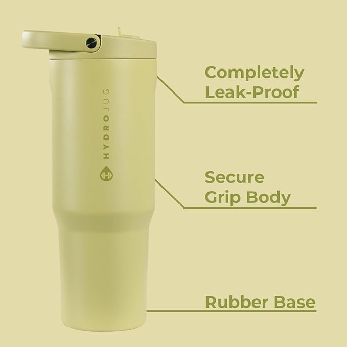 HydroJug Sport - Stainless Steel Tumbler with Straw, Vacuum Insulated, 40oz Leakproof Water Bottle, Ergonomic Design, Reusable, Dishwasher Safe, Rubber Base, Durable for Gym or Outdoors, Olive