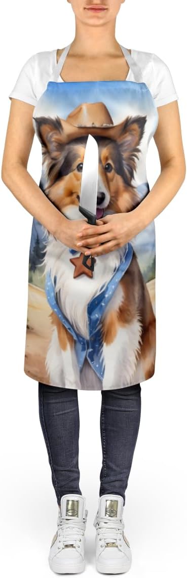 Caroline's Treasures Sheltie Cowboy Welcome Apron Cooking Kitchen Server Baking Crafts Gardening for Adult Women Men, Unisex, Large, Multicolor