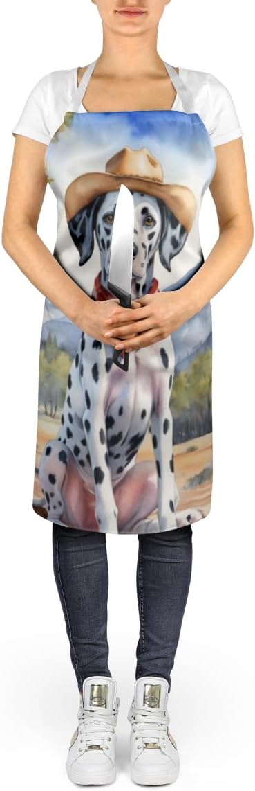 Caroline's Treasures Dalmatian Cowboy Welcome Apron Cooking Kitchen Server Baking Crafts Gardening for Adult Women Men, Unisex, Large, Multicolor