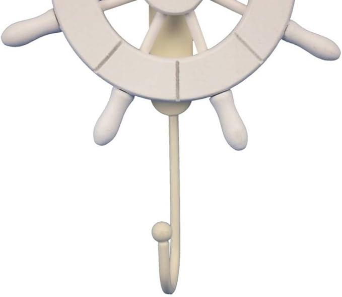 White Decorative Ship Wheel with Hook 6 Inch - Wooden Ship Wheel - Ships Steering Wheel Decoration