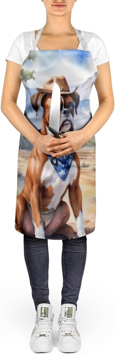 Caroline's Treasures Boxer Cowboy Welcome Apron Cooking Kitchen Server Baking Crafts Gardening for Adult Women Men, Unisex, Large, Multicolor