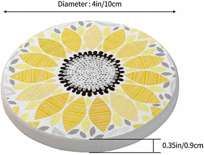 oFloral Gold Flower Coasters for Drinks Sunflower Nature Rustic Cups Place Mats for Home Decor Set of 2, 4 Inch