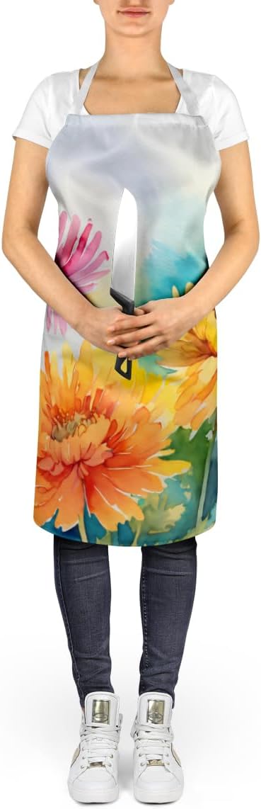 Caroline's Treasures Chrysanthemums in Watercolor Apron Cooking Kitchen Server Baking Crafts Gardening for Adult Women Men, Unisex, Large, Multicolor
