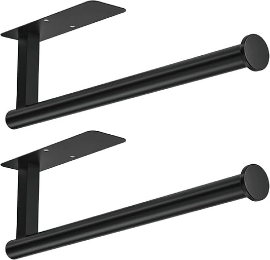 ASTOFLI Paper Towel Holder Under Cabinet No Drilling, Self Adhesive Paper Towel Holder Wall Mount for Kitchen Rack, Under Counter Napin Holder No Drill, RV, 304 Stainless Steel, Matte Black 2 Pack