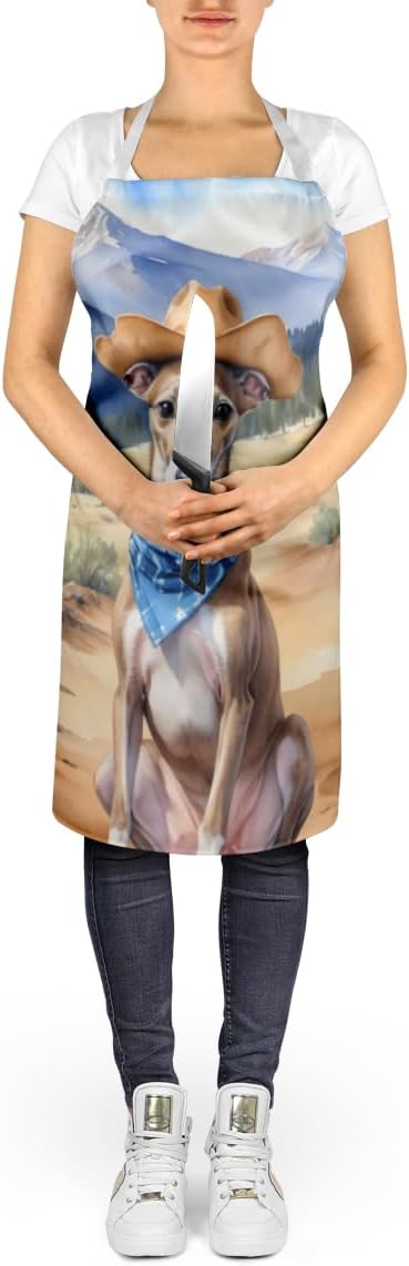 Caroline's Treasures Greyhound Cowboy Welcome Apron Cooking Kitchen Server Baking Crafts Gardening for Adult Women Men, Unisex, Large, Multicolor