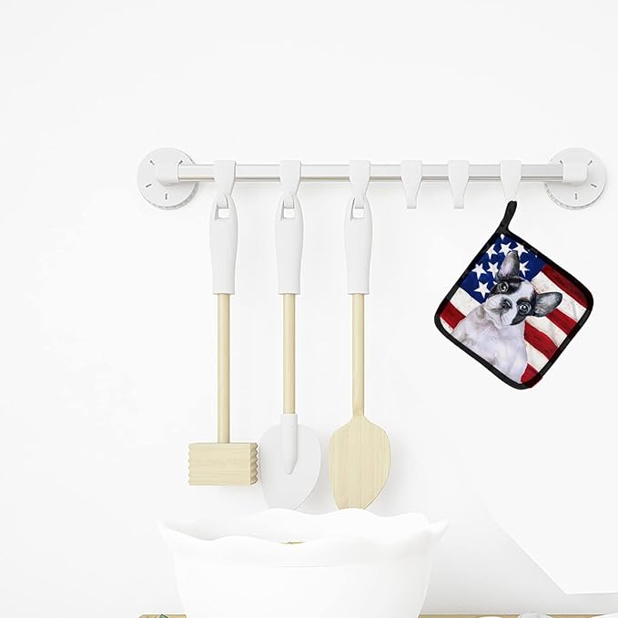 Caroline's Treasures BB9710PTHD French Bulldog Black White Patriotic Pair of Pot Holders Kitchen Heat Resistant Pot Holders Sets Oven Hot Pads for Cooking Baking BBQ, 7 1/2 x 7 1/2