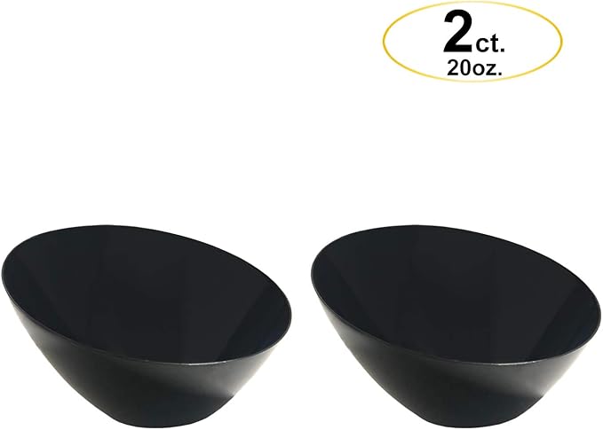 Party Essentials Disposable Hard Plastic Angle Bowl, Pack of 2, 20-Ounce Black