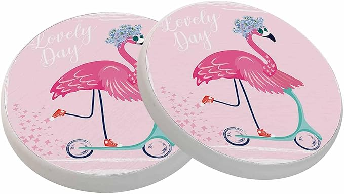 Cute Flamingo with Sunglasses Coasters for Drinks Coasters for Table Ceramic Absorb Stone Coasters with Coffee Table Cork Base for Home Decor 2 Pcs