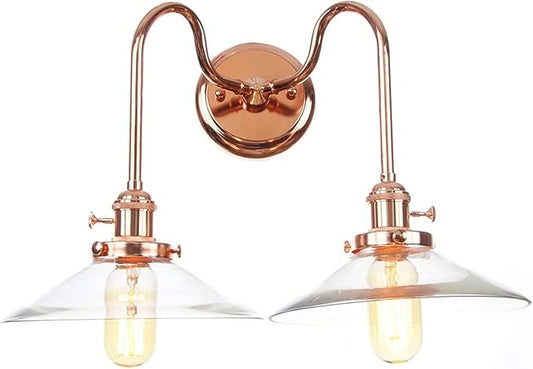 Wall Lamps with Switch, 2-Lights Rose Gold Bathroom Vanity Lights Wall Mounted Lighting Clear Glass Lampshade Wall Sconces(Color:F)