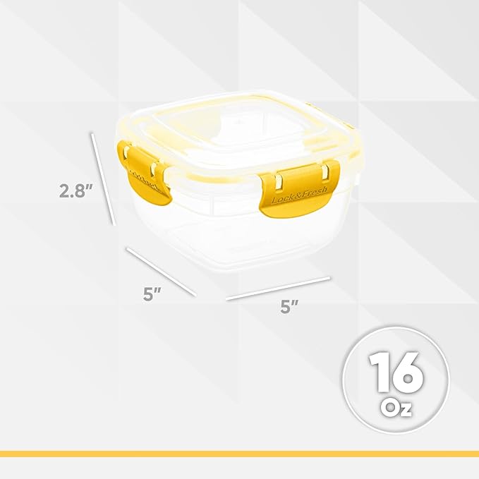 Superio Plastic Food Storage Containers with Airtight Lids, 2 Pack- 16 Oz, BPA Free, Leakproof, Stackable, Microwave, Dishwasher, Freezer Safe, Yellow