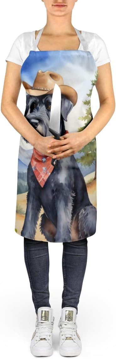 Caroline's Treasures Giant Schnauzer Cowboy Welcome Apron Cooking Kitchen Server Baking Crafts Gardening for Adult Women Men, Unisex, Large, Multicolor