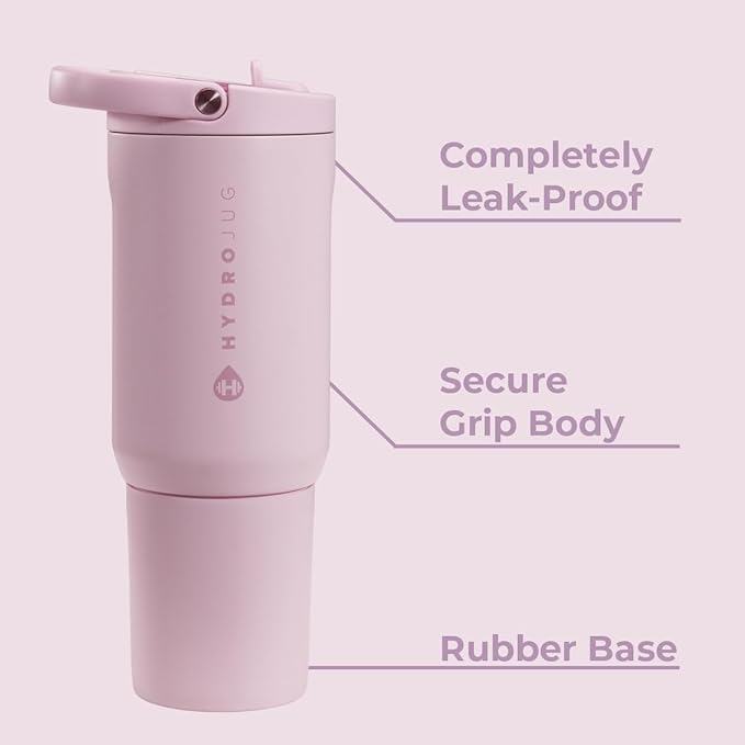 HydroJug Sport - Stainless Steel Tumbler with Straw, Vacuum Insulated, 20oz Leakproof Water Bottle, Ergonomic Design, Reusable, Dishwasher Safe, Rubber Base, Durable for Gym or Outdoors, Sweet Pea