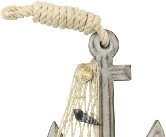 Hampton Nautical 7" Decoration Wooden Whitewashed Decorative Anchor with Hook