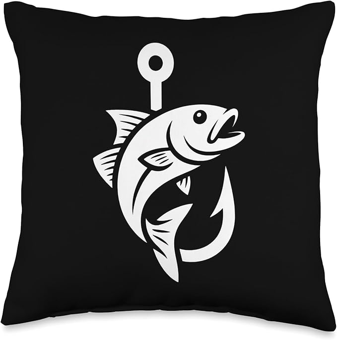 Fish Hook Art Fishing Throw Pillow