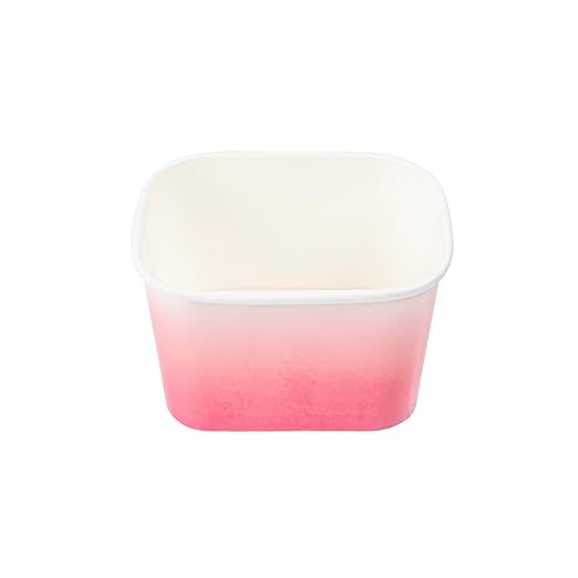 Restaurantware Paper Cups 50 Count 12 Ounce Square Disposable Ice Cream Containers, Leak-Resistant Paper Dessert To Go Cups, Hot And Cold Food, Durable Pink And White Ombre Design