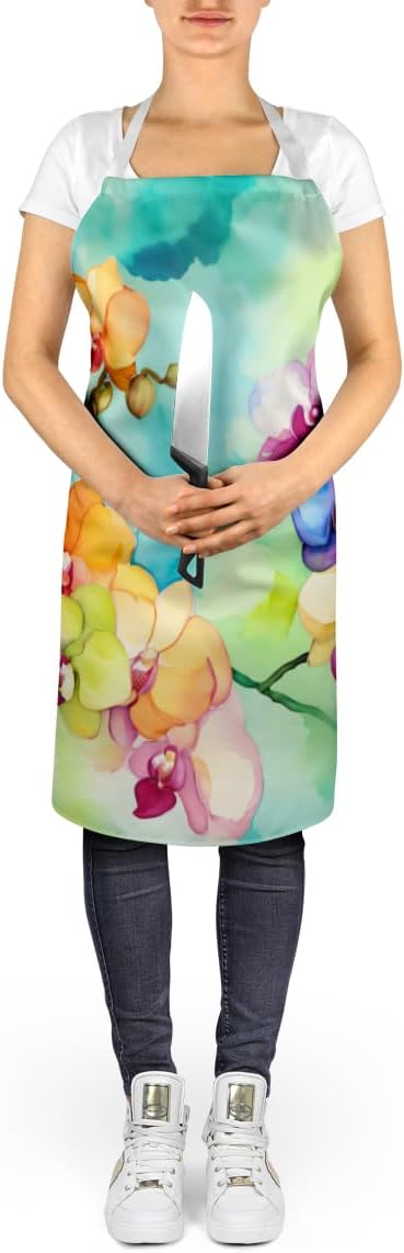 Caroline's Treasures Orchids in Watercolor Apron Cooking Kitchen Server Baking Crafts Gardening for Adult Women Men, Unisex, Large, Multicolor