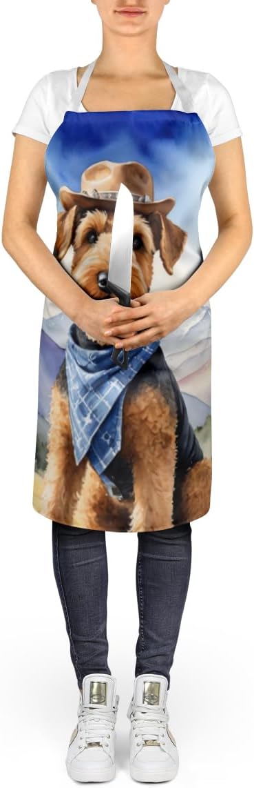 Caroline's Treasures Airedale Terrier Cowboy Welcome Apron Cooking Kitchen Server Baking Crafts Gardening for Adult Women Men, Unisex, Large, Multicolor