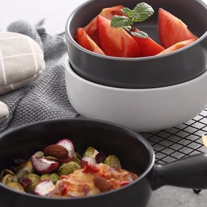 Fruit Plate Round Ceramics Baking Plate Household Handle Baking Tray Salad Plate Kitchen Supplies