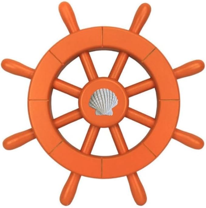 Hampton Nautical Decorative Ship Wheel with Seashell, 12", Orange