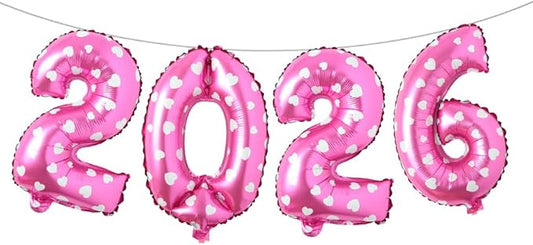 16 Inch 2026 Balloons Number 2026 Foil Balloons for New Years Eve Party Supplies Anniversary Party Graduation Decorations Home Office Decoration (2026 Pink Heart)