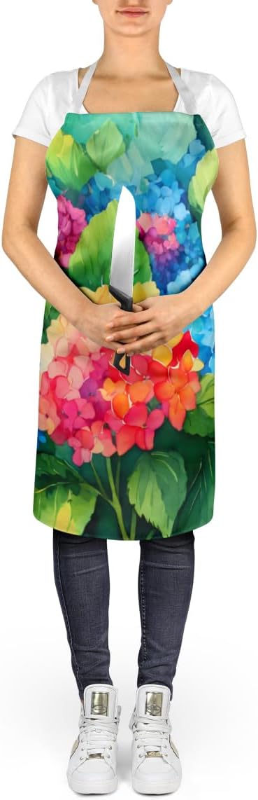 Caroline's Treasures Hydrangeas in Watercolor Apron Cooking Kitchen Server Baking Crafts Gardening for Adult Women Men, Unisex, Large, Multicolor