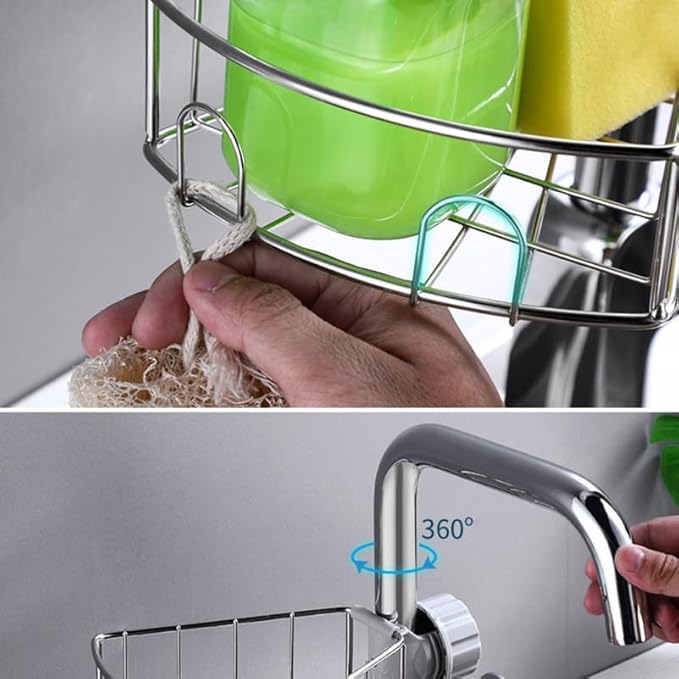 LABRIMP Stainless Steel Faucet Drain Rack Sponge Holder Soap Shelf for Kitchen Sink - Easy Installation Clamp Design for Organized Storage