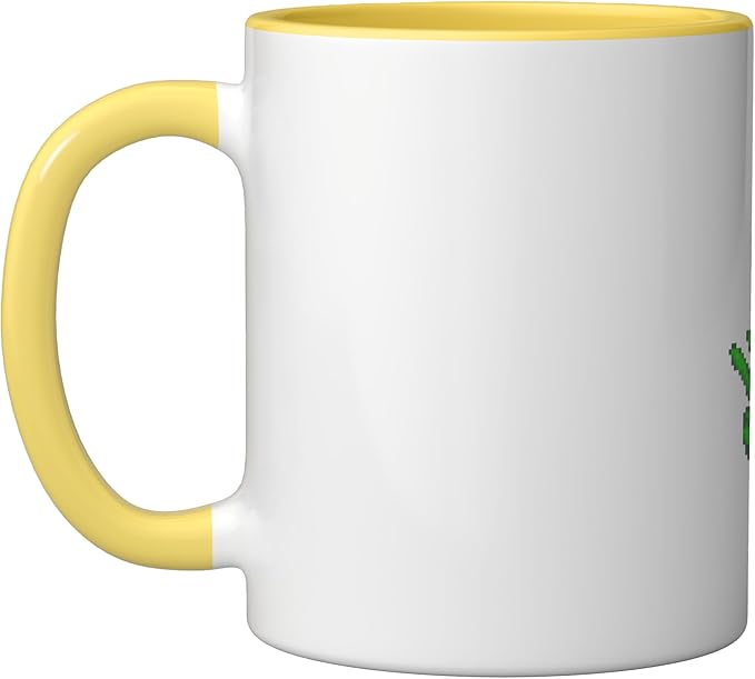 Art Alien Peace Sign UFO Ceramic Mug, Yellow/White